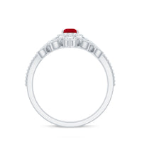 Vintage Looking Pear Shape Ruby Diamond Engagement Ring with Enhancer