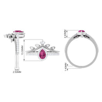 Pink tourmaline Vintage Teardrop Wedding Ring Set with Diamond