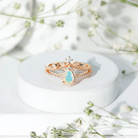 Vintage Inspired Ethiopian Opal Diamond Designer Bridal Ring Set