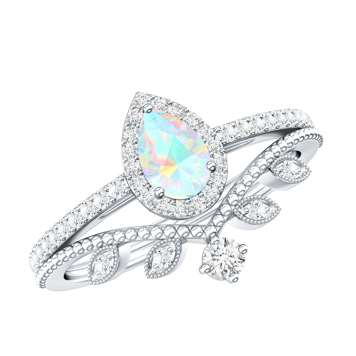 Vintage Inspired Ethiopian Opal Diamond Designer Bridal Ring Set