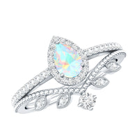 Vintage Inspired Ethiopian Opal Diamond Designer Bridal Ring Set