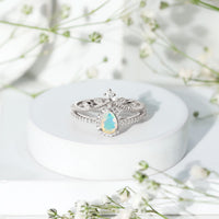 Vintage Inspired Ethiopian Opal Diamond Designer Bridal Ring Set