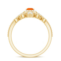 Vintage Inspired Fire Opal Teardrop Wedding Ring Set with Diamond