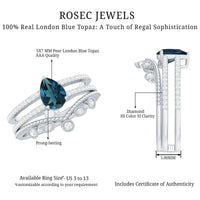 Pear London Blue Topaz Double Band Engagement Ring with Diamond Enhancer