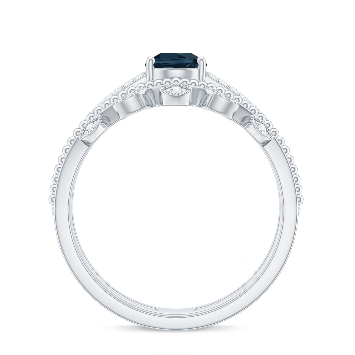 Pear London Blue Topaz Double Band Engagement Ring with Diamond Enhancer