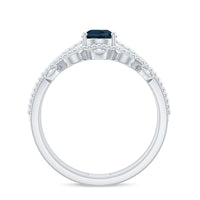 Pear London Blue Topaz Double Band Engagement Ring with Diamond Enhancer