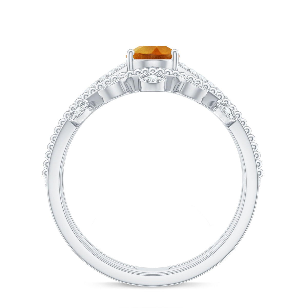 Natural Citrine Double Band Engagement Ring with Enhancer