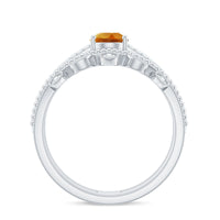 Natural Citrine Double Band Engagement Ring with Enhancer