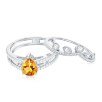 Natural Citrine Double Band Engagement Ring with Enhancer