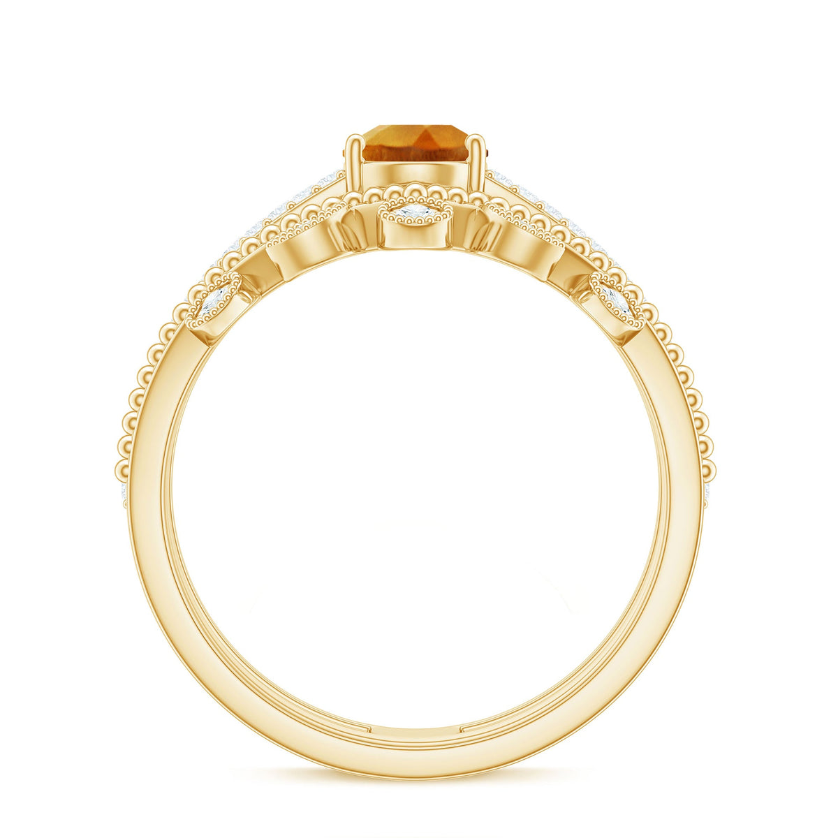 Natural Citrine Double Band Engagement Ring with Enhancer