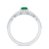 Vintage Style Emerald Diamond Wedding Bridal Ring Set
