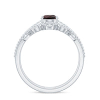 Natural Garnet Diamond Double Band Engagement Ring Wedding Band