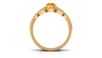 Pear Cut Fire Opal and Diamond Vintage Engagement Ring with Wedding Band Set