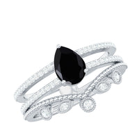 Vintage Style Black Spinel Diamond Wedding Ring Set for Women