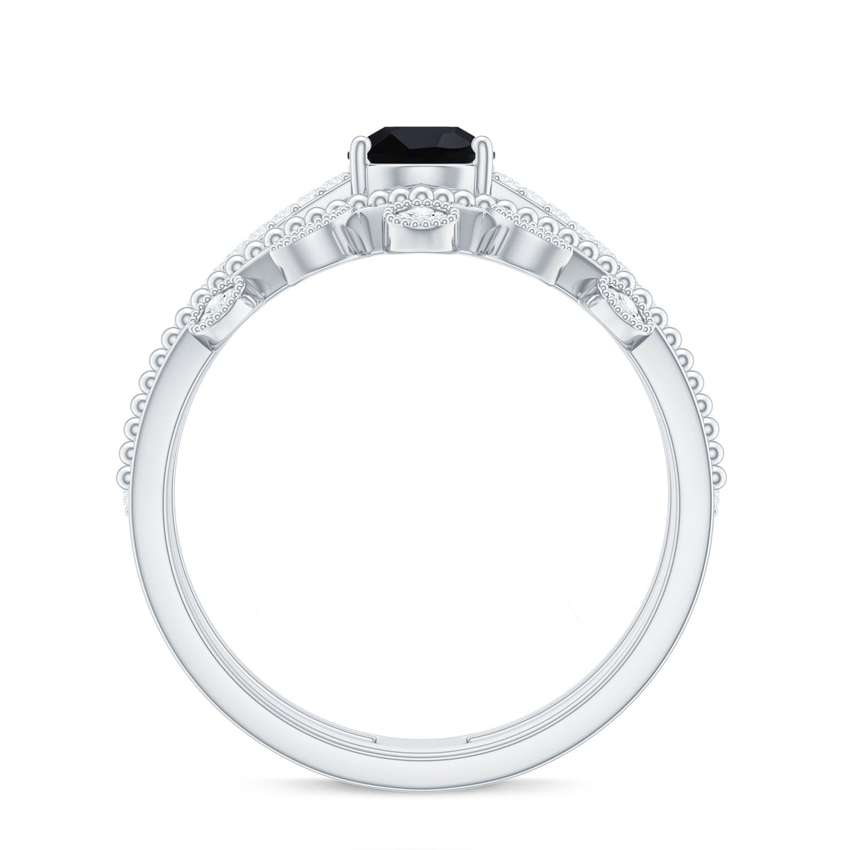 Vintage Style Black Spinel Diamond Wedding Ring Set for Women