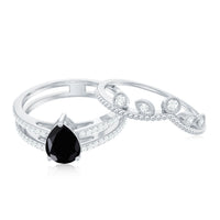 Vintage Style Black Spinel Diamond Wedding Ring Set for Women