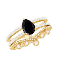 Vintage Style Black Spinel Diamond Wedding Ring Set for Women