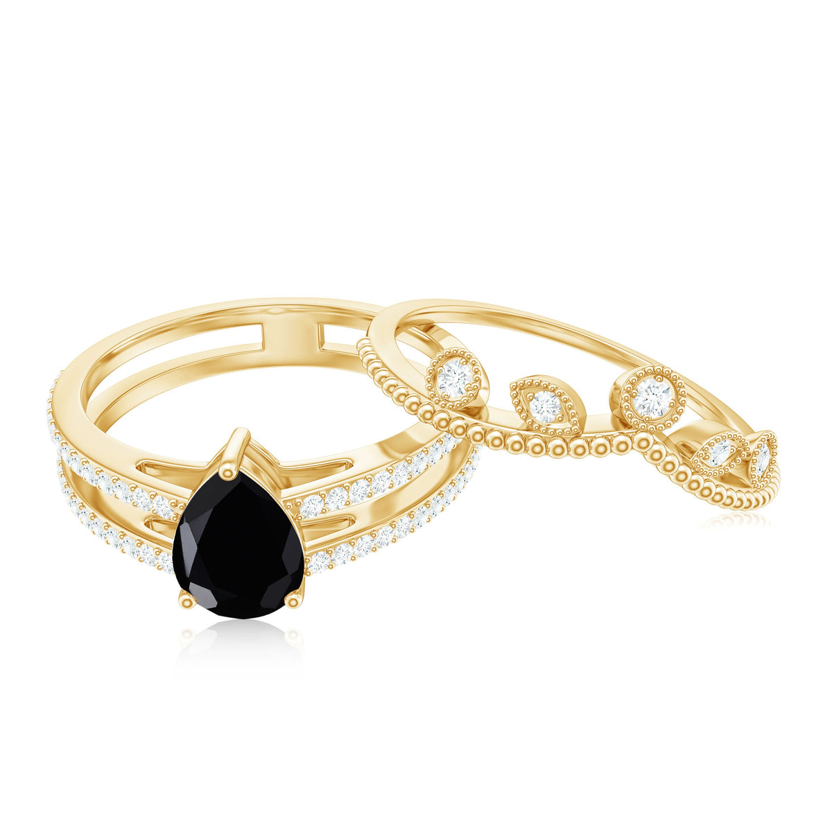 Vintage Style Black Spinel Diamond Wedding Ring Set for Women
