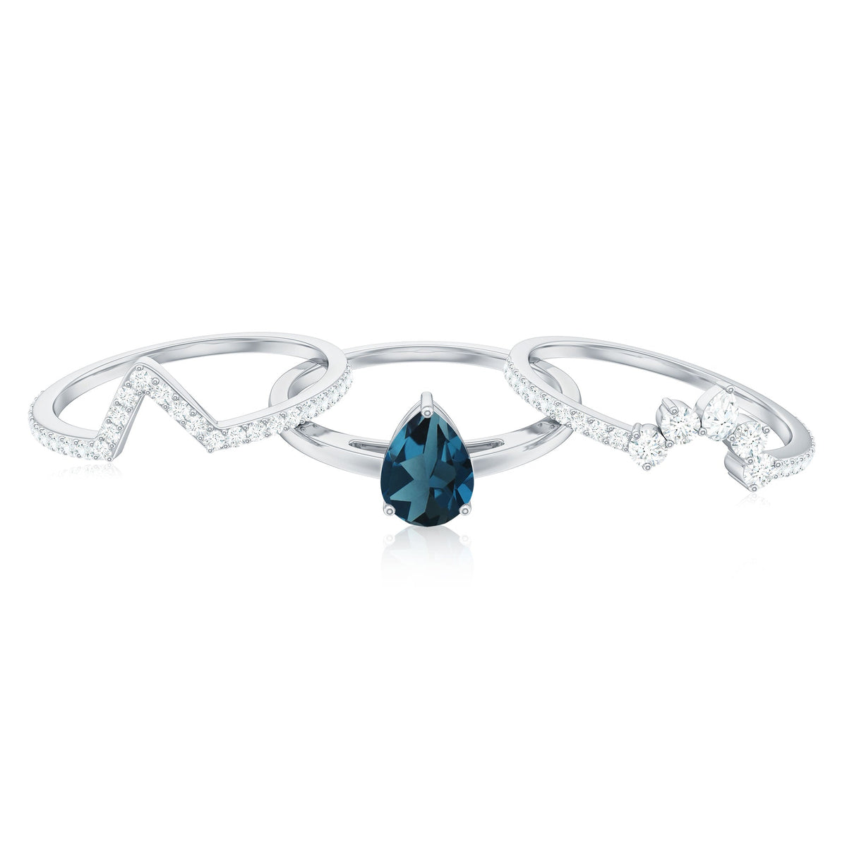 Pear Shape London Blue Topaz and Diamond Trio Ring Set