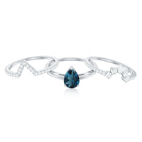 Pear Shape London Blue Topaz and Diamond Trio Ring Set