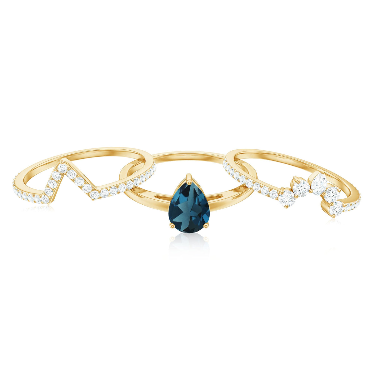 Pear Shape London Blue Topaz and Diamond Trio Ring Set