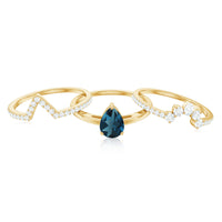 Pear Shape London Blue Topaz and Diamond Trio Ring Set