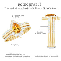 Natural Pear Shape Citrine Wedding Bridal Ring Set of 3 with Certificate