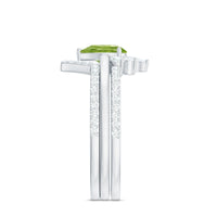 Certified Real 1 Carat Peridot Trio Wedding Ring Set with Moissanite