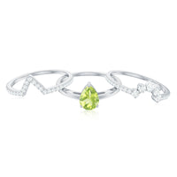 Certified Real 1 Carat Peridot Trio Wedding Ring Set with Moissanite