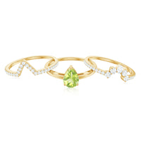 Certified Real 1 Carat Peridot Trio Wedding Ring Set with Moissanite