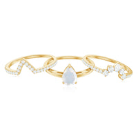 Pear Cut Moonstone Trio Wedding Ring Set with Moissanite