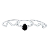 6X8mm Pear Shaped Black Onyx Engagement Ring With Ring Guards