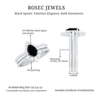 Certified Natural Black Spinel 3 Piece Wedding Ring Set with Moissanite