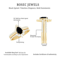 Certified Natural Black Spinel 3 Piece Wedding Ring Set with Moissanite