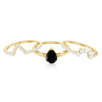 Certified Natural Black Spinel 3 Piece Wedding Ring Set with Moissanite