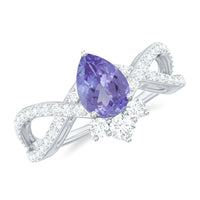 Certified Real Tanzanite Engagement Ring with Diamond Crossover Shank