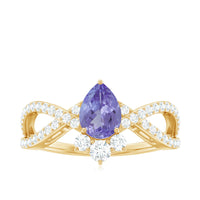 Certified Real Tanzanite Engagement Ring with Diamond Crossover Shank