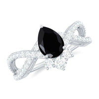 6X8mm Pear Shaped Black Onyx Designer Engagement Ring with Diamond