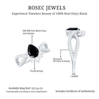 6X8mm Pear Shaped Black Onyx Designer Engagement Ring with Diamond
