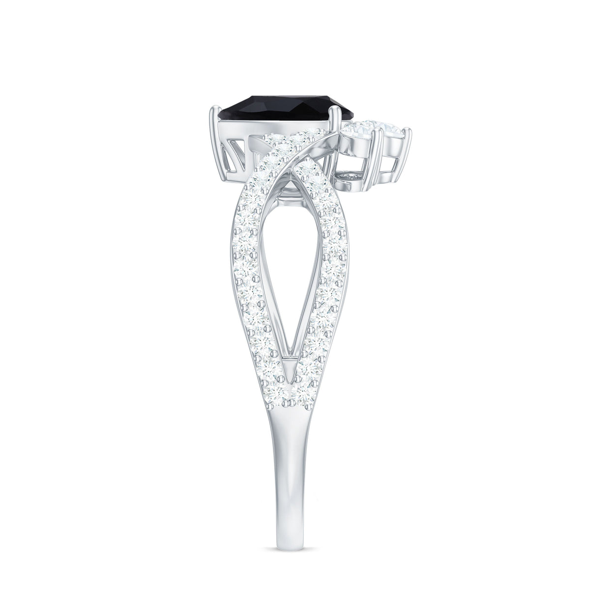 6X8mm Pear Shaped Black Onyx Designer Engagement Ring with Diamond