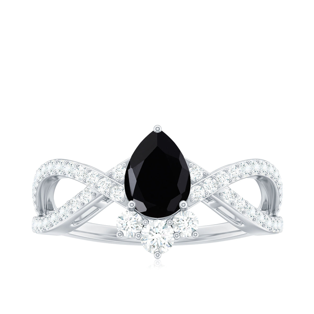 6X8mm Pear Shaped Black Onyx Designer Engagement Ring with Diamond