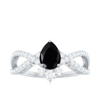 6X8mm Pear Shaped Black Onyx Designer Engagement Ring with Diamond