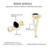 6X8mm Pear Shaped Black Onyx Designer Engagement Ring with Diamond