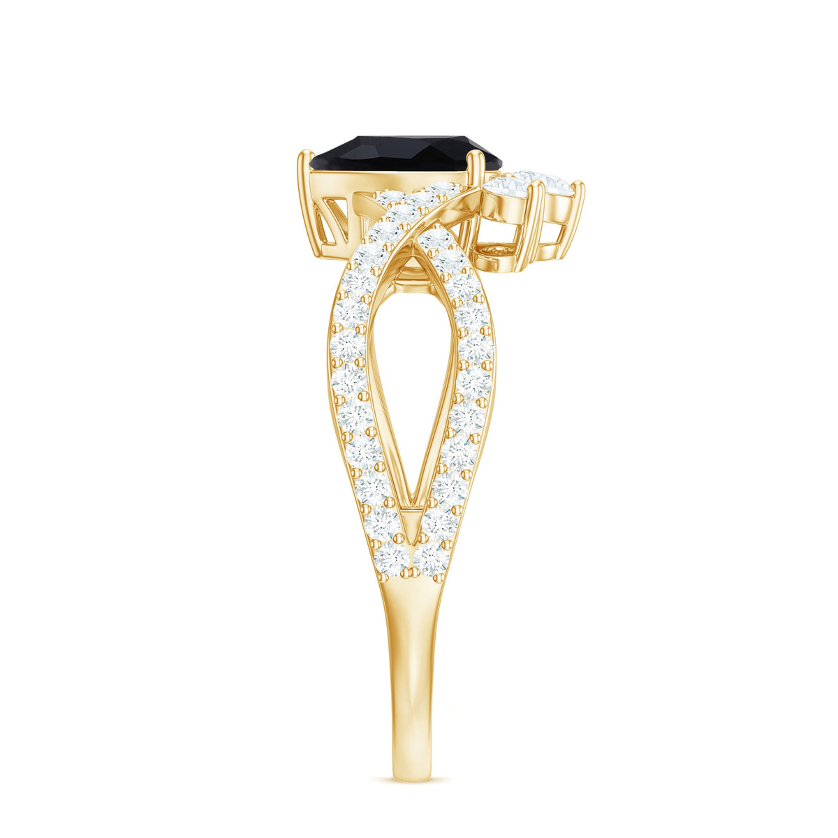 6X8mm Pear Shaped Black Onyx Designer Engagement Ring with Diamond