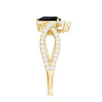 6X8mm Pear Shaped Black Onyx Designer Engagement Ring with Diamond
