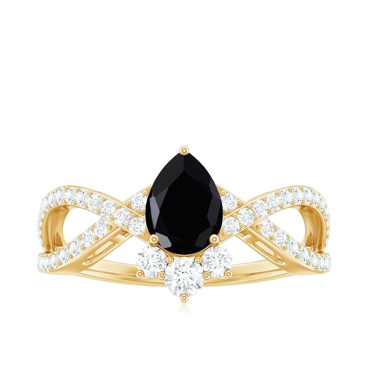 6X8mm Pear Shaped Black Onyx Designer Engagement Ring with Diamond
