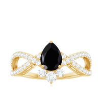 6X8mm Pear Shaped Black Onyx Designer Engagement Ring with Diamond