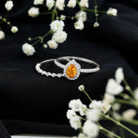 Real 0.6 Carat Citrine Teardrop Bridal Ring Set with Diamond