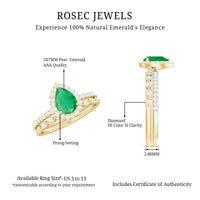 Natural Emerald Diamond Teardrop Engagement Ring and Wedding Band Set