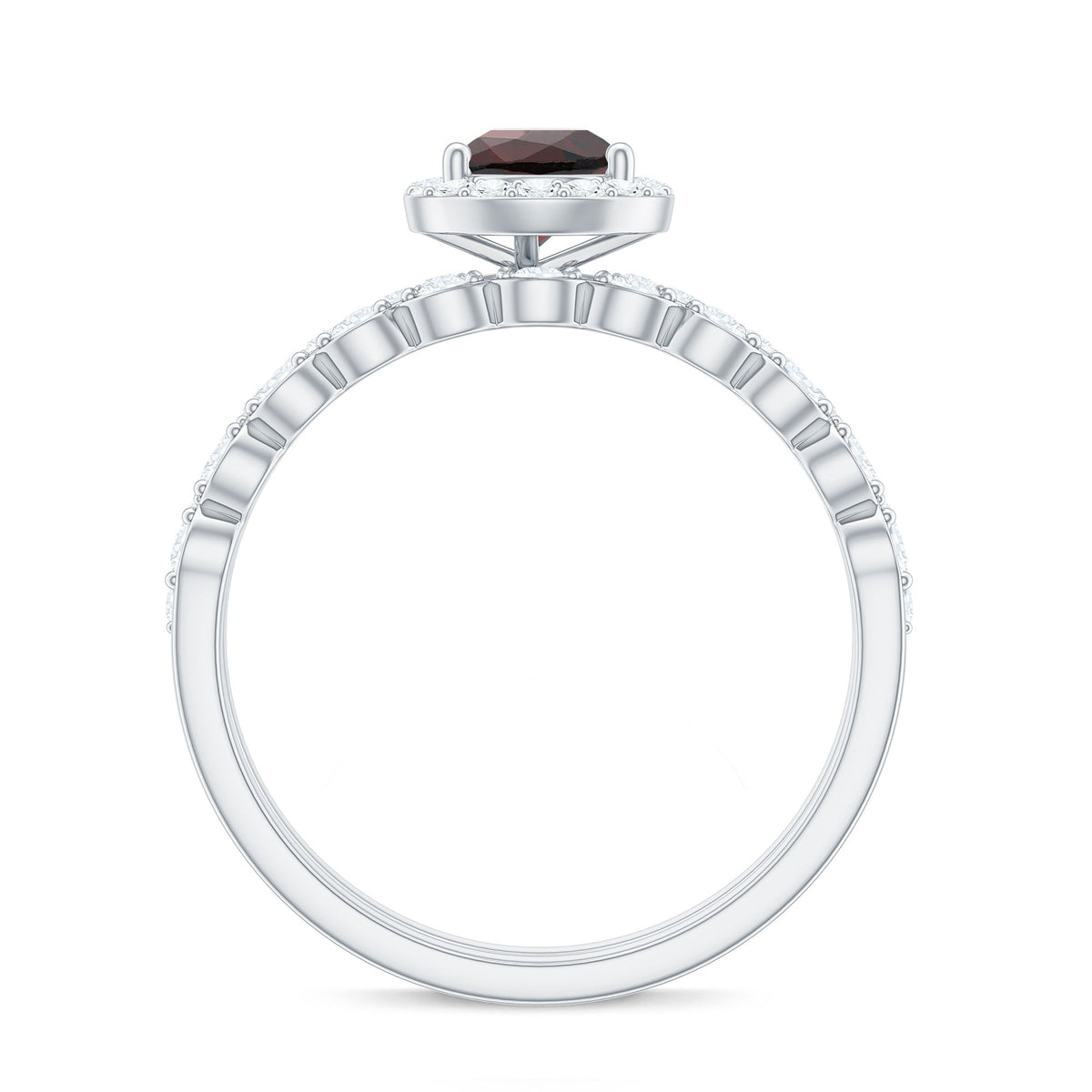 Natural 5X7mm Pear Shape Garnet Wedding Engagement Ring Set of 2